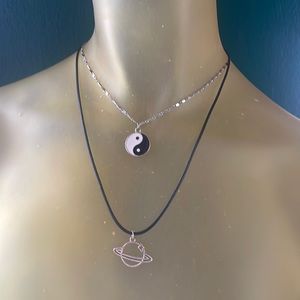 Yin Yang choker & Saturn necklace **2 necklaces sold together**
